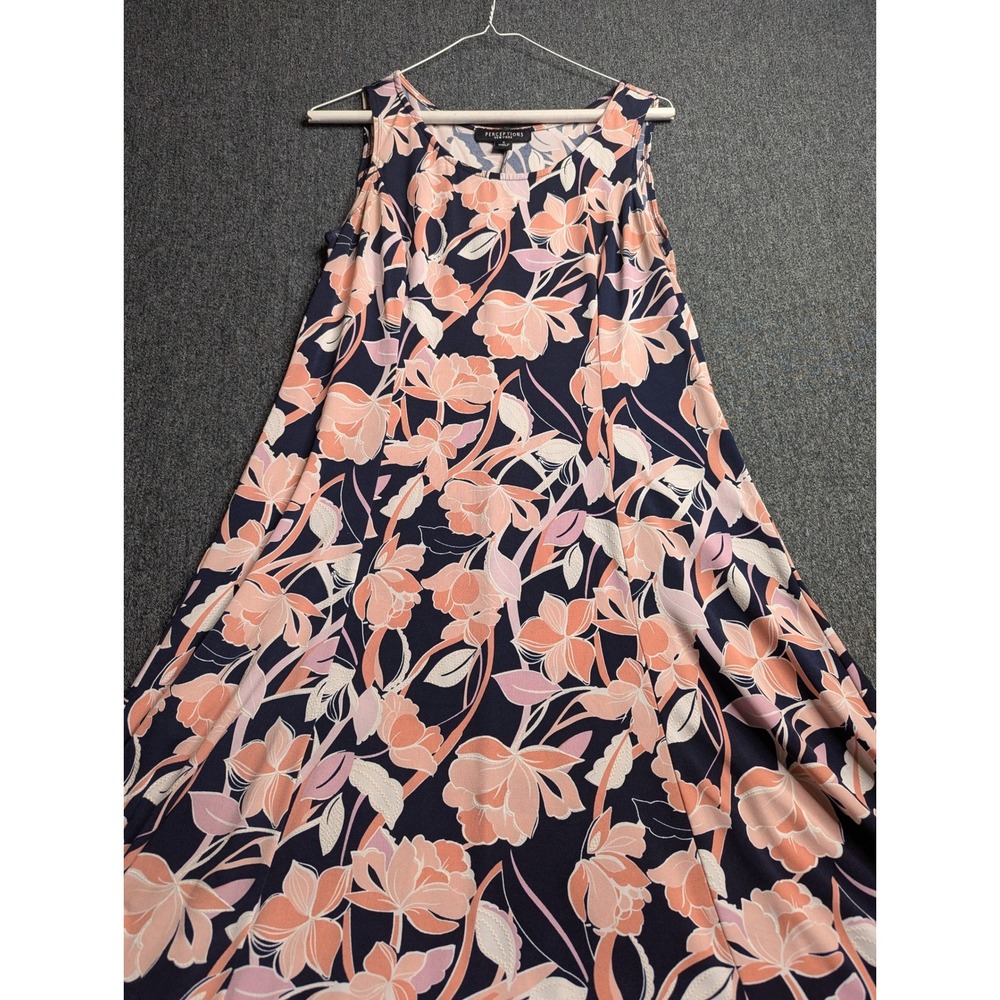 Perceptions New York Womens Floral Sleeveless A-Line Midi Dress Navy Pink Small